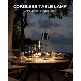 JACKYLED Cordless Table Lamps Rechargeable, 7 DIY Height, 3 Color Stepless Dimming, 5000mAh Battery Operated Lamp, Portable Indoor/Outdoor LED Desk Lamp for Bedroom/Dinning/Bars, Metal Black, 2 Pack