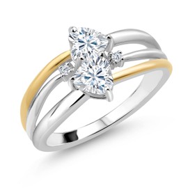 Gem Stone King 925 Silver and 10K Yellow Gold Moissanite and Lab Grown Diamond Ring For Women (1.02 Cttw, Heart Shape 5MM, Size 7)