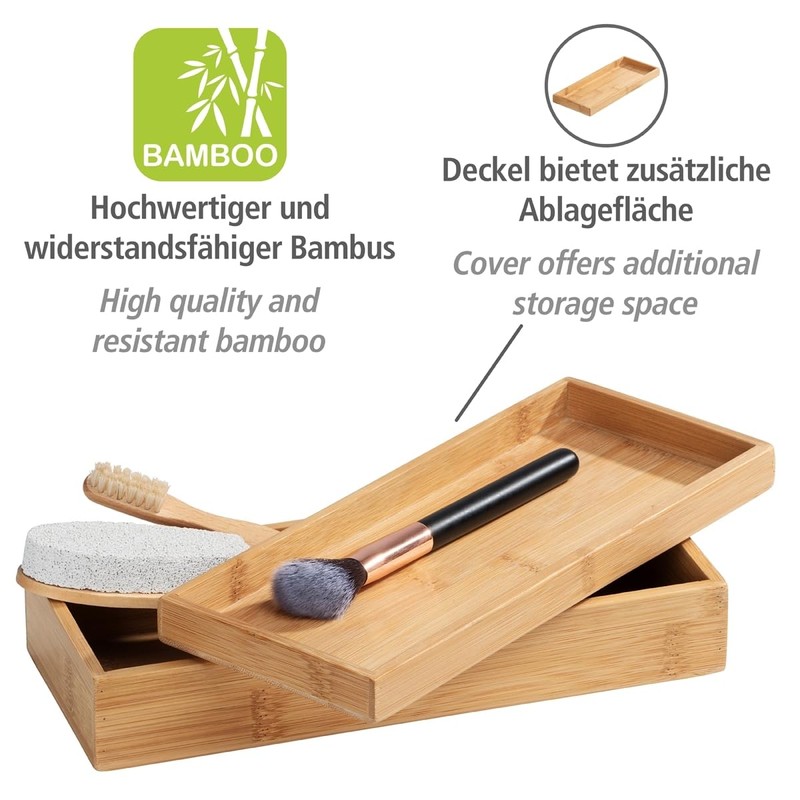 Wenko Bamboo Organiser Terra 3 Compartments -Storage Box, Bathroom Basket,