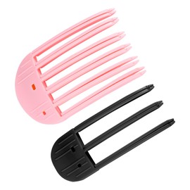 2pcs Wind Shaping Styling Combs for Fluffy Bangs, 3-Tooth & 6-Tooth Instant Hair Root Volumizing Lifting Clips Easy High Crown Volume Tools for Women's Natural Voluminous Looks (Black, Pink)