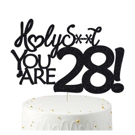 28 decoraciones para tartas, 28 decoraciones para tartas de cumpleaños, purpurina negra, divertida decoración para tartas 28 para hombres, 28 decoraciones para tartas para mujeres, decoraciones de 28 cumpleaños, 28 cumpleaños