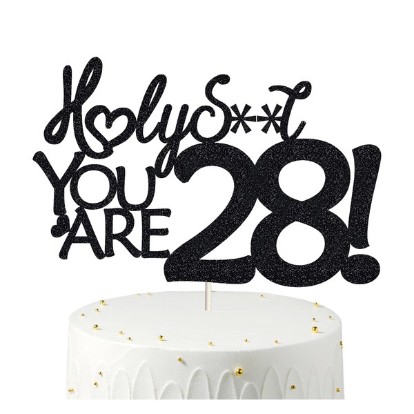 28 decoraciones para tartas, 28 decoraciones para tartas de cumpleaños, purpurina negra, divertida decoración para tartas 28 para hombres, 28 decoraciones para tartas para mujeres, decoraciones de 28 cumpleaños, 28 cumpleaños