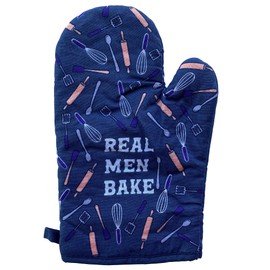 Real Men Bake Oven Mitt Funny Father's Day Cooking Chef Kitchen Glove Funny Graphic Kitchenwear Dad Joke Funny Food Novelty Cookware Blue Oven Mitt
