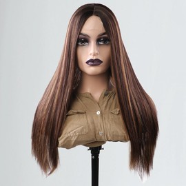 Long Brown Wigs for Women,Synthetic Wavy Hair Wig for Daily