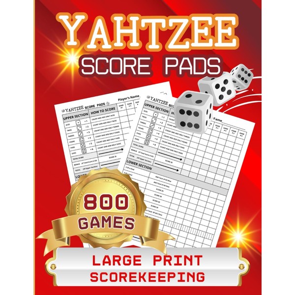 Yahtzee Score Pads: Large Print Yahtzee Score Sheets with 800+