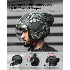 ILM Vintage Full Face Modular Motorcycle Helmet for Adults Men ATV UTV with 180° Reversible Chin Guard DOT Model-B707(Army Green, 2XL)