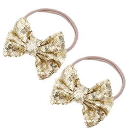 FRCOLOR 2PCS Baby Girls Hair Bows Hair Ties Golden Hair Bows Hair Band Elastic Headband Ponytail Holder Baby Hair Accessories for Infant Toddlers Kids