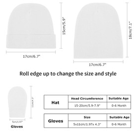 DRESHOW Newborn Baby Hats Mittens Set, 3 Pcs Infant Baby Hats & 3 Pairs No Scratch Mittens Cotton Gloves for 0-6 Months