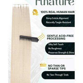 RUNATURE Tape in Hair Extensions Human Hair Blonde Straight Human Hair Tape in Extensions 22 Inch Blonde Hair Extensions Tape in Full Ends White Blonde 50g 20pcs