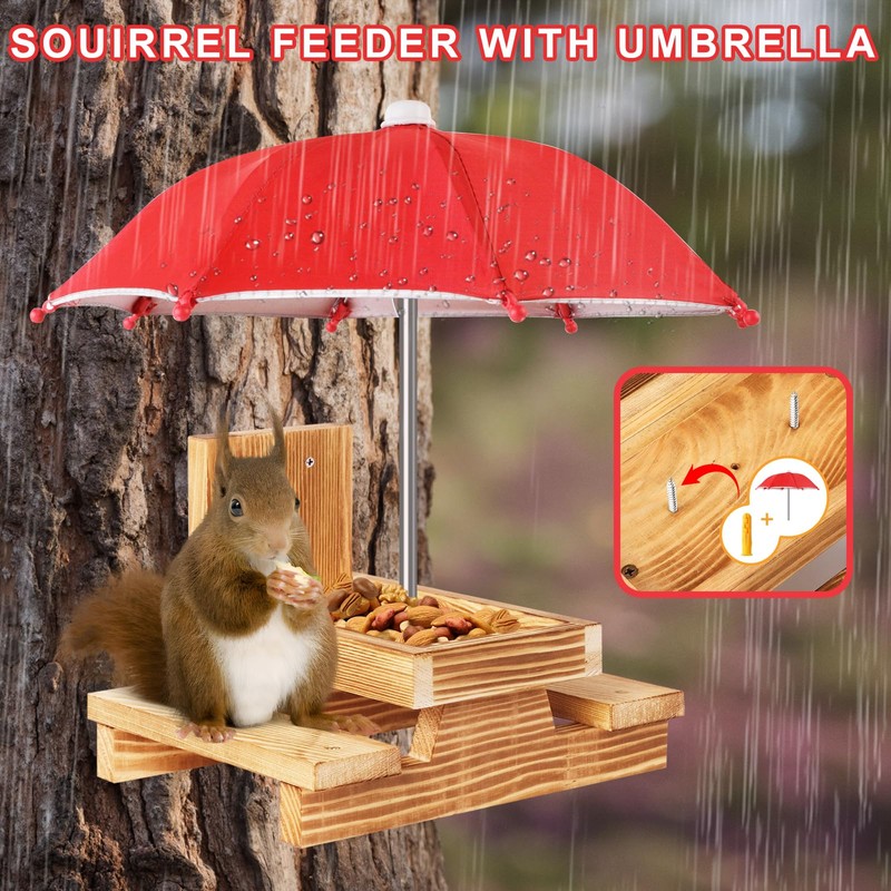 Gnodary Squirrel Feeder with Umbrella, Squirrel Feeders for Outside, Squirrel