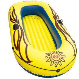 SOLSTICE Inflatable Boat Rafts 2 Person for Adults & Kids Comes W/ Pole Oar Holders Cushioned Comfortable Base Grab Line 6 Ft Size Sunskiff Kits Dinghy Air Floor Yellow