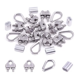Swpeet 24Pcs M3 (5/16") Wire Rope Accessory Set, Included M3 Wire Rope Cable Clip Clamp, M3 Stainless Steel Thimble, 3mm Aluminum Crimping Loop Sleeve Perfect for 1/8 inch Wire Rope Cable (M3)
