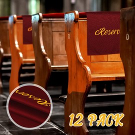 Tatuo 12 Pieces Reserved Seating Signs for Chairs 22 Inch Reserved Signs for Church Pews Cloth Placeholder for Restaurant Wedding Meeting and Event Parties(Burgundy and Gold)