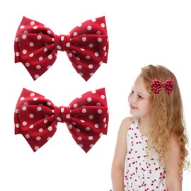 Polka Dot Bow Hair Clips - Handmade Duckbill Fabric Bow Hair Barrettes Clips French Spotted Bowknot Slides Hair Barrettes Accessories for Women Girls (Red-Polka Dot)