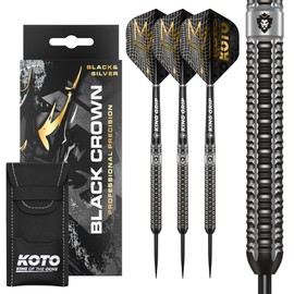 KOTO - Black Crown 90% Darts 22 Gram, Black & Silver, Incl. KOTO Flights, Shafts & a Dart Case