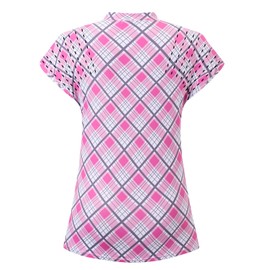 Moydan Ladies Golf Shirts,Womens Polo Shirts Cap Sleeve Sport Shirts Workout Athletic Tops Breathable Lightweight Quick Dry Running Shirts Pink Flower X-Large