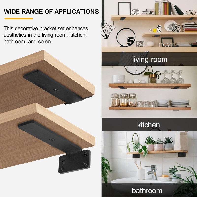HITOMEN Heavy Duty Floating Shelf Brackets, 6-Inch (1/5'' Thick) Hidden