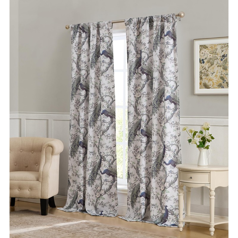 Laura Ashley Belvedere Window Curtains with Rod Pocket, 96-inch Length,