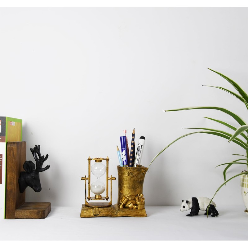 Music-Themed Pencil Holder with Hourglass, Resin Desktop Organizer for Office