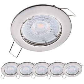 Oktaplex lighting Set of 6 LED Recessed Spotlights Sedan with LED Module 4.8 W 3000 K 230 V 380 lm Warm White 110° Brushed Stainless Steel Hole Size 60 mm
