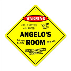 Angelo's Room Sign Crossing Zone Xing | Indoor/Outdoor | 14" Tall Plastic Sign Kids Bedroom Decor Door Children's Name boy Girl