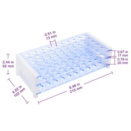 BorinGlass 50-Place Test Tube Rack for 13mm O.D. Tubes, Sturdy Plastic Lab Organizer