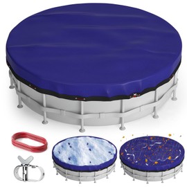 8 Ft Round Winter Pool Covers, Swimming Pool Cover Protector with Steel Rope - All Season Inflatable Above Ground Pool Covers for UV Resistant, Waterproof, Dustproof, Durable & Easy to Install
