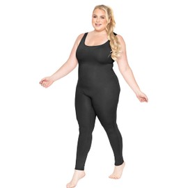 Stretch is Comfort Women's Plus Size Teamwear Cotton Tank Unitard, Black, X-Large