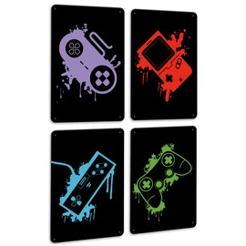 PHOPAGO 4pcs Game Wall Signs Gamer Room Decor GamePad Wall Signs Art 12x8 Inch Bedroom Bathroom Office Modern Decoration