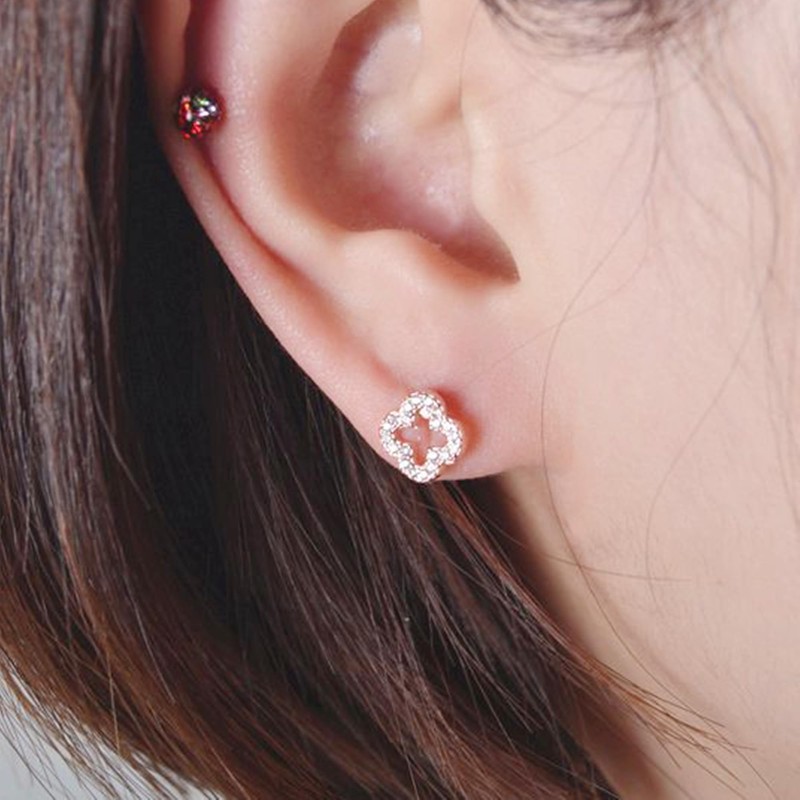 Sterling Silver 4 Leaf Clover Pave CZ Bead Ball Screw