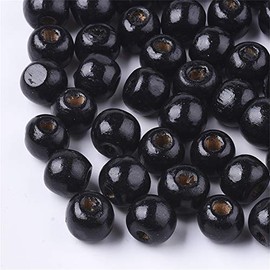 Craftdady 200pcs Round Black Natural Wood Spacer Beads 10mm Wooden Ball Rondelle Loose Beads for DIY Jewelry Craft Making Home Decoration