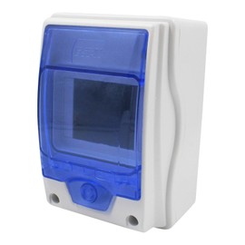 Caja de distribución de 4 módulos IP65 EATON ROYER, WD6504, 4 pastillas riel DIN, diseño moderno. Para disyuntores-interruptores termomagnéticos de montaje en riel DIN. Medidas 10 x 15.5 x 9 cm