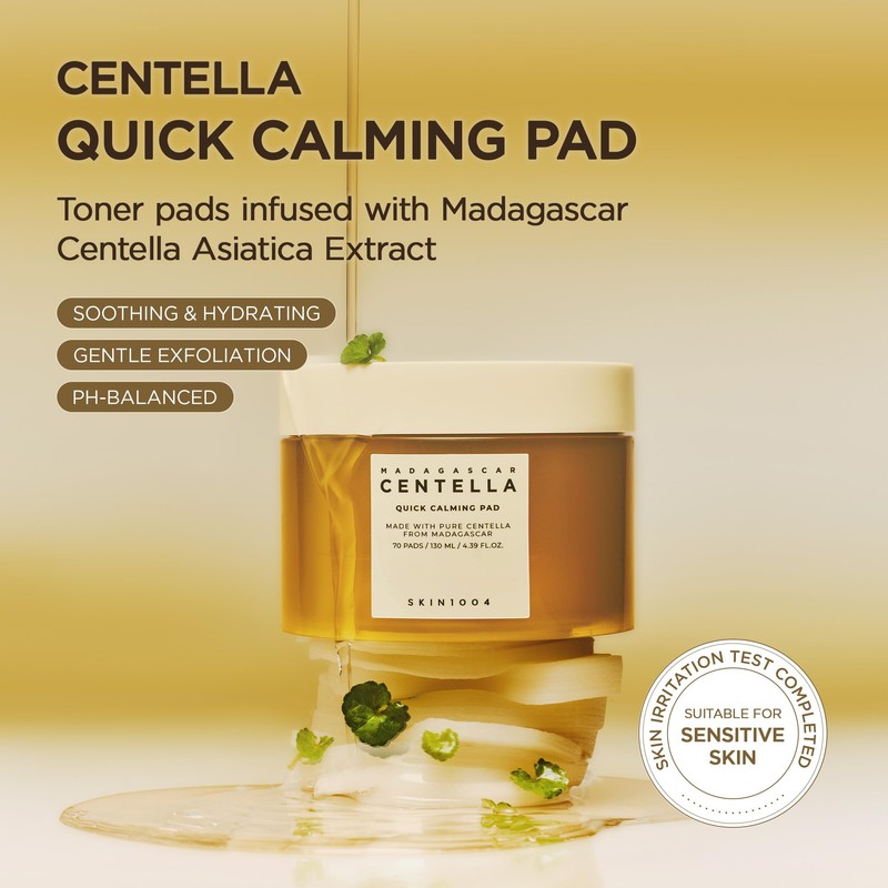 SKIN1004 Centella Quick Calming Pad, 70 Pads, Korean Face Toner