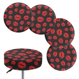 gearider Round Stool Covers, Red Lips Printed, Round Bar Stool Covers Stretch Stool Cushion Slipcover with Elastic Bands (Small, 4 Pieces)