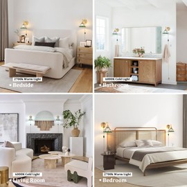 Shenmoyl Plug in Wall Sconces Set of 2, Vintage Wall Lamps with Green Multilayer Petal Stained Glass Shade, Brass Lights Fixture Decor for Bedroom Bathroom Living Room Hallway