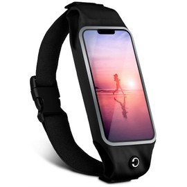moex Laufgürtel Handy für Realme 13 Pro 5G Lauftasche Jogging Tasche Wasserfest, Slim Running Belt Flexibel mit Sichtfenster, Laufgurt zum Joggen Bauchtasche Sport, Schwarz