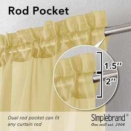 Simplebrand Cortinas Escalonadas Amarillas para Cocina de 24 Pulgadas de Largo, Juego de 2 Paneles, Bolsillo para Varilla, Cortina de Café con Filtrado de Luz, Cortinas Cortas Semitransparentes para