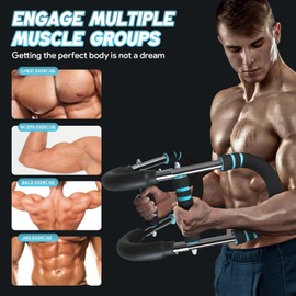 Twister Arm Trainer, Adjustable Arm Twister Exerciser & Chest Workout Equipment, Portable Home Strength Training Machine for Forearm, Shoulder & Muscle Fitness, Includes 2 Wrist Guards
