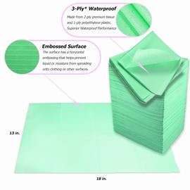 125 PC Premium Disposable 2-Ply w/Poly Patient Bibs 13"x18", Soft and Fluid Resistant, 6 Attractive Colors (Green)