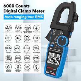 Digital Inrush Clamp Meter Multimeter, MESTEK T-RMS 6000 Counts 600A Current Amp Volt Meter with VFD,LOZ Mode; Measures NCV AC/DC Current Voltage Temperature Resistance Capacitance Continuity