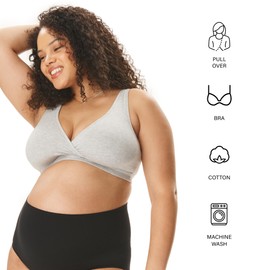 Motherhood Maternity Women's Soft Cotton Spandex Wrap Front Maternity & Nursing Sleep Bralette Bra S-3X, Mini Dot/Heather Grey 2 Pack, Large