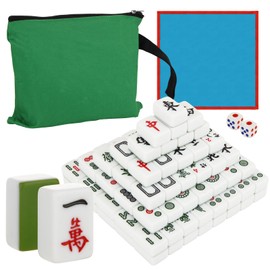 JMIATRY Mini Chinese Mahjong Set,144 Green Mahjong Tiles 1" Portable Travel Mahjongs Set with Mat, Carrying Bag, Dice 麻将 Small Mahjong Game for Friends & Family Gathering