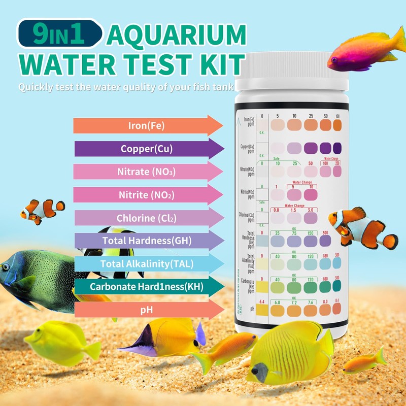 EASYTEST 9-in-1 Aquarium Test Strips - 150PCS Fish Tank Water