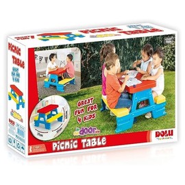 DOLU : Big Plastic Picnic Table for 4 - Blue, Red, Yellow - Indoor & Outdoor Use, 44lb Capacity, 44x77x71, Designed for Toddlers & Kids Ages 2+