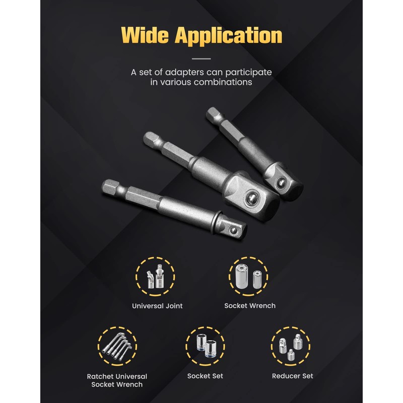 BOEN Impact Grade Socket Adapter Set, 3-PCS Drill Bit Adapter