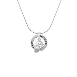 Delight Jewelry Silvertone Open Clear AB Crystal Butterfly Wing - Lucky Dog Ring Charm Necklace, 18"