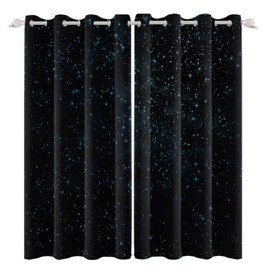 Renaiss Starry Starry Sky Window Curtains Blue Brilliant Stars Window Treatments Black Clear Night Sky Blackout Drapes for Man Woman Bedroom Living Room Decoration Home Decor 21x45 Inches x 2 Panels