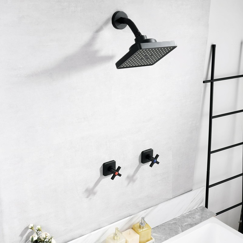 GUOYINDONG 2 Handle Shower Faucet Set, Matte Black Shower Faucet