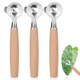3pcs Cactus Peeler Spoon, Stainless Steel Cactus Peeling Knife Tool with Wooden Handle Sliced Chinese Noodle Cutter for Cooking Kitchen Gadgets