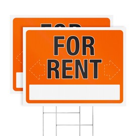2pk For Rent Signs with Stakes | 17" x 13" Large Corrugated Plastic House For Rent Yard Signs with H-Frame Stakes for Real Estate